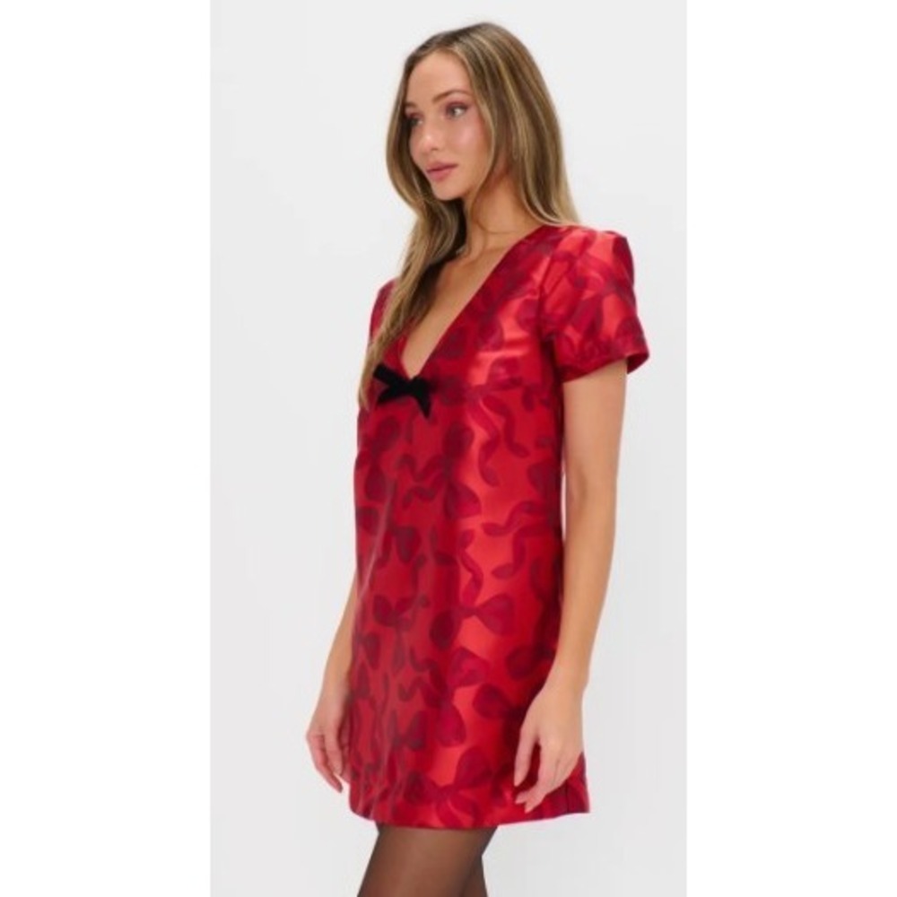 Show Me Your Mumu Jeanette Dress NWT XS Red Jacquard Mini Velvet Bow What Fun